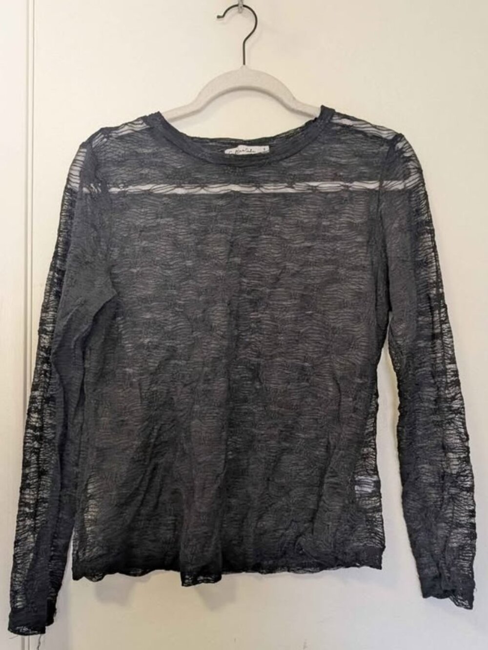 Culture Code black crew neck long sleeve lace mesh top, Small